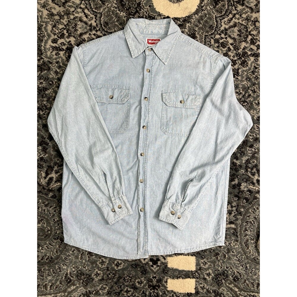 Wrangler Mens Button Front Denim Shirt Size S Light Feather Wash